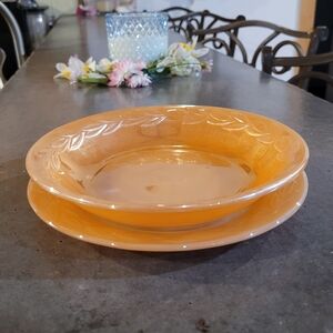 Vintage Fire King Peach Lusterware Dishes Laurel Leaf Pattern. Two